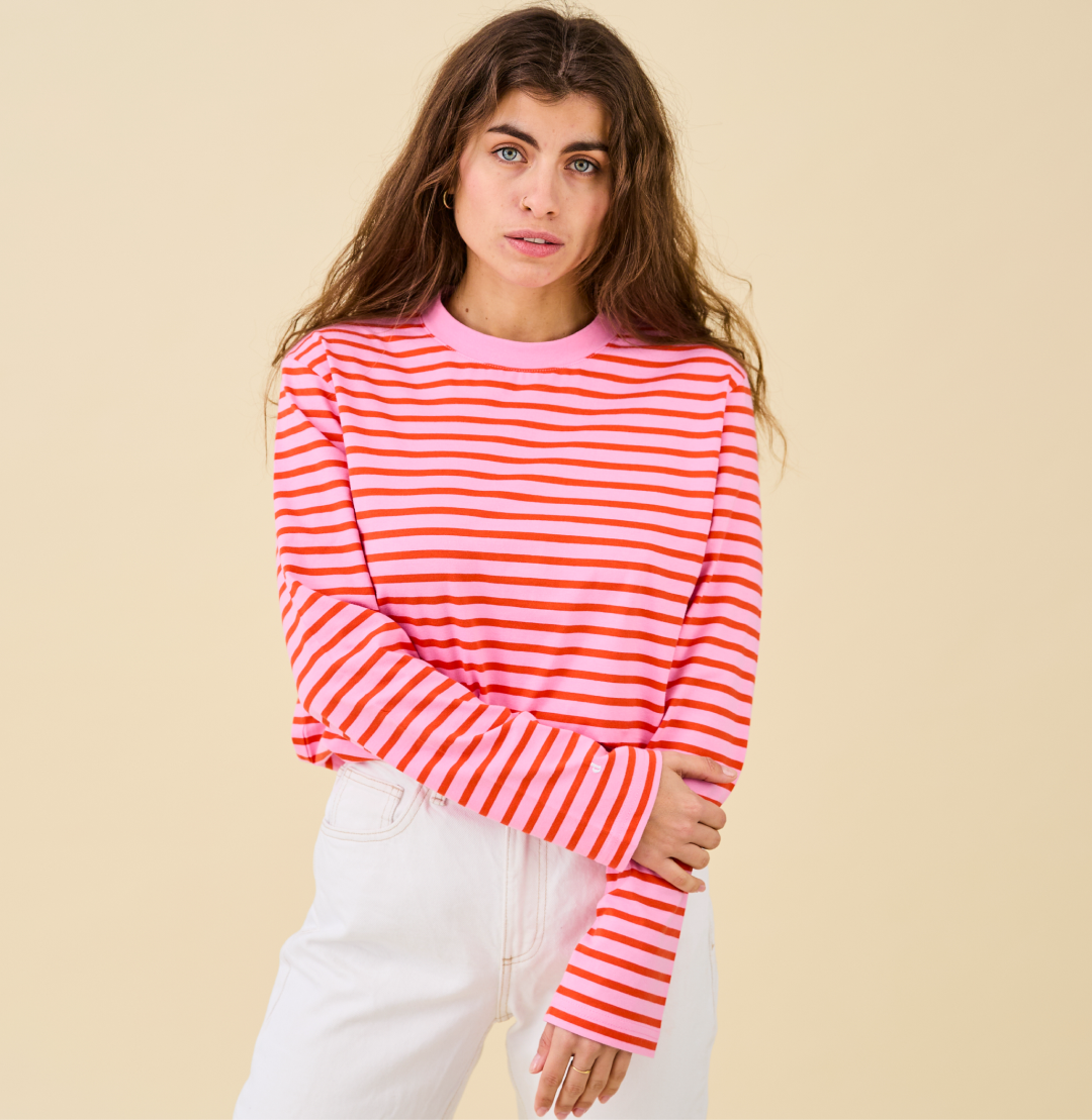 Langarmshirt Gestreift aus Bio-Baumwolle in Pink/Rot (100% off)