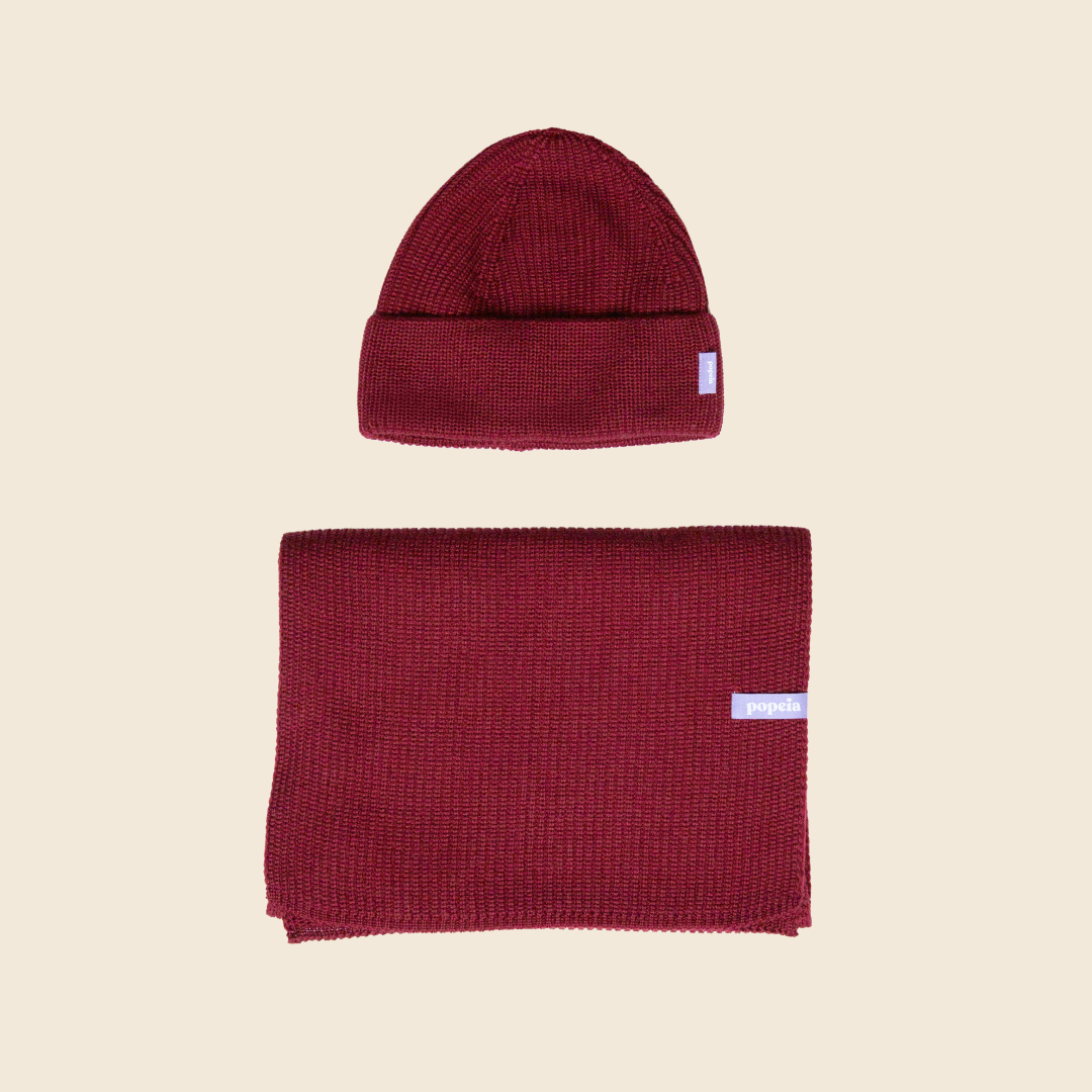 Beanie & Scarf Set - Bordeaux