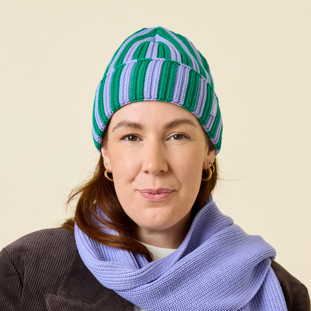 Special Beanie aus Merinowolle - Lila/Grün