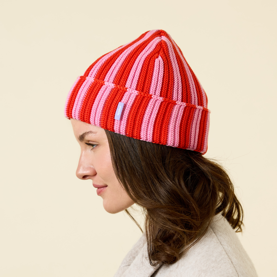 Special Beanie aus Merinowolle - Pink/Rot