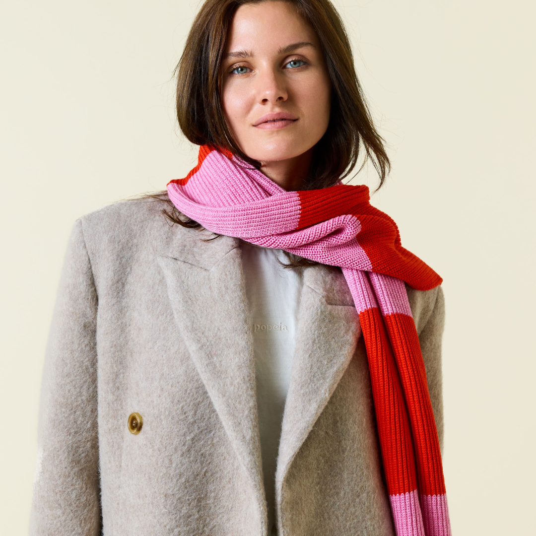 Gestreifter Schal aus Merinowolle - Pink/Rot