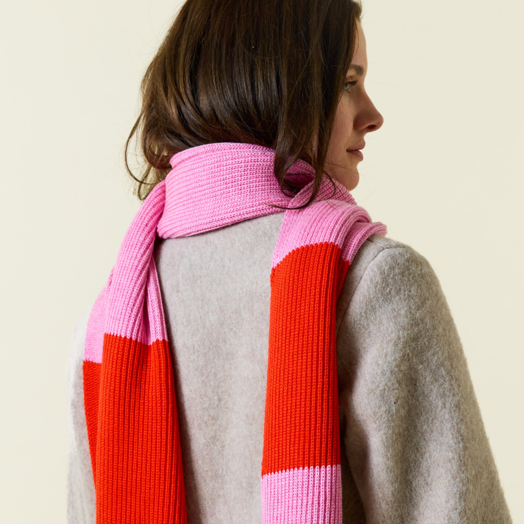 Gestreifter Schal aus Merinowolle - Pink/Rot