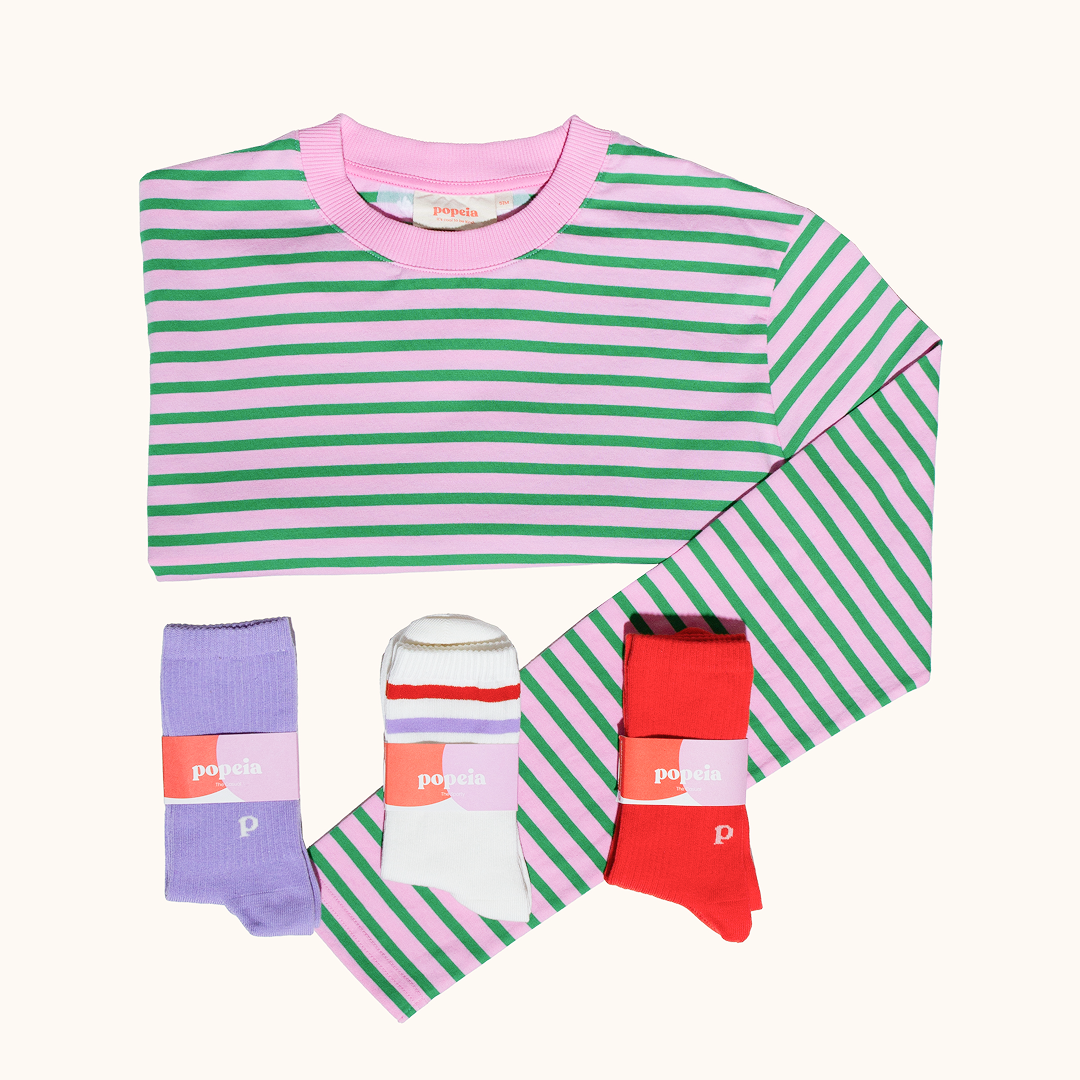 Langarmshirt Gestreift im Set in Pink/Grün