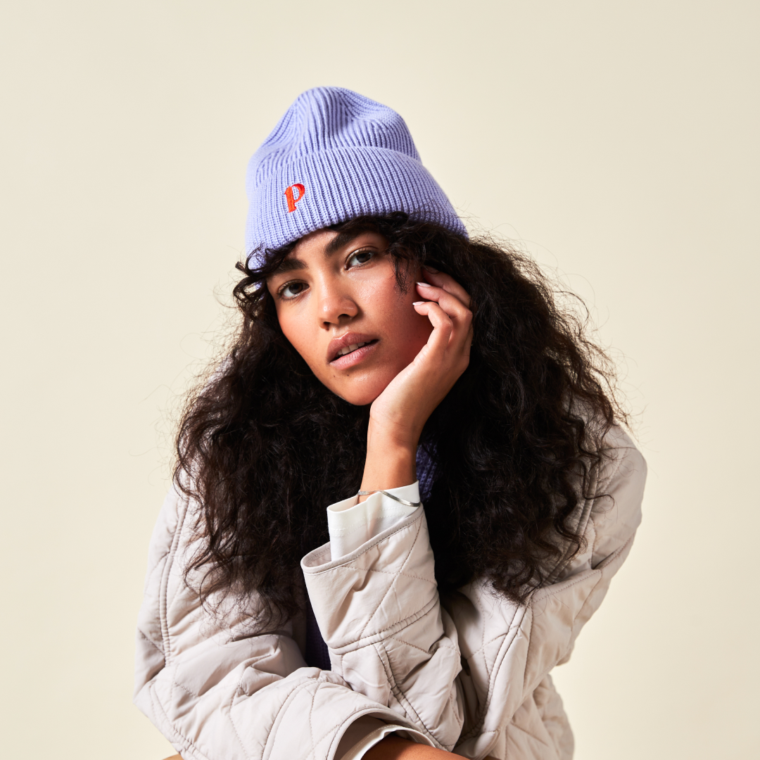 Beanie aus Merinowolle - Lila (mit Stick)