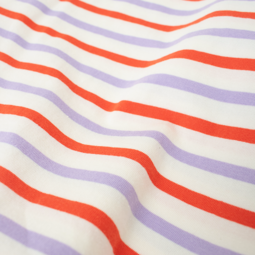 Langarmshirt Gestreift aus Bio-Baumwolle in Lila/Rot/Weiß