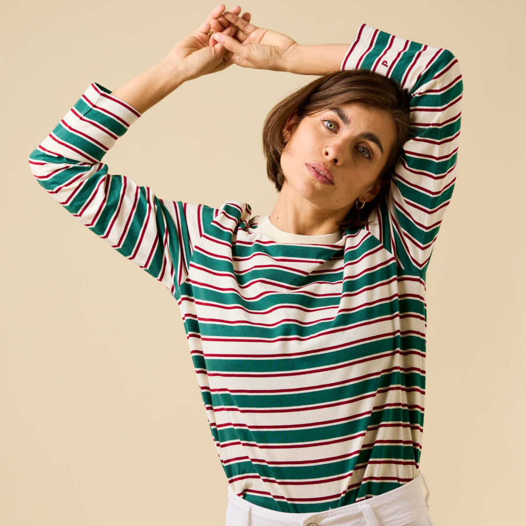 Langarmshirt Gestreift im Set in Dunkelgrün/Bordeaux