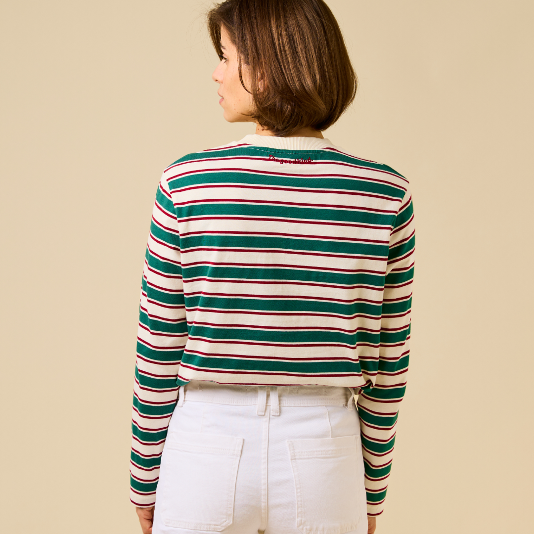 Langarmshirt Gestreift aus Bio-Baumwolle in Dunkelgrün/Bordeaux