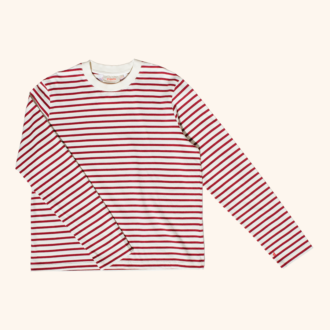 Langarmshirt Gestreift im Set in Bordeaux/Off-White