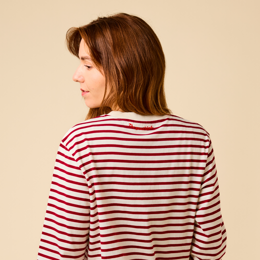 Langarmshirt Gestreift aus Bio-Baumwolle in Bordeaux/Off-White