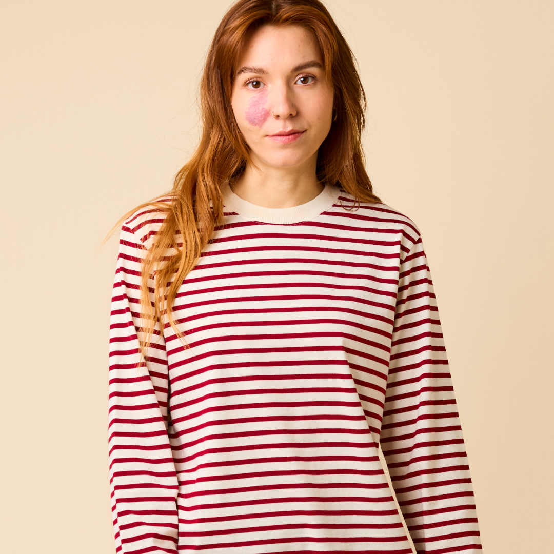 Langarmshirt Gestreift aus Bio-Baumwolle in Bordeaux/Off-White