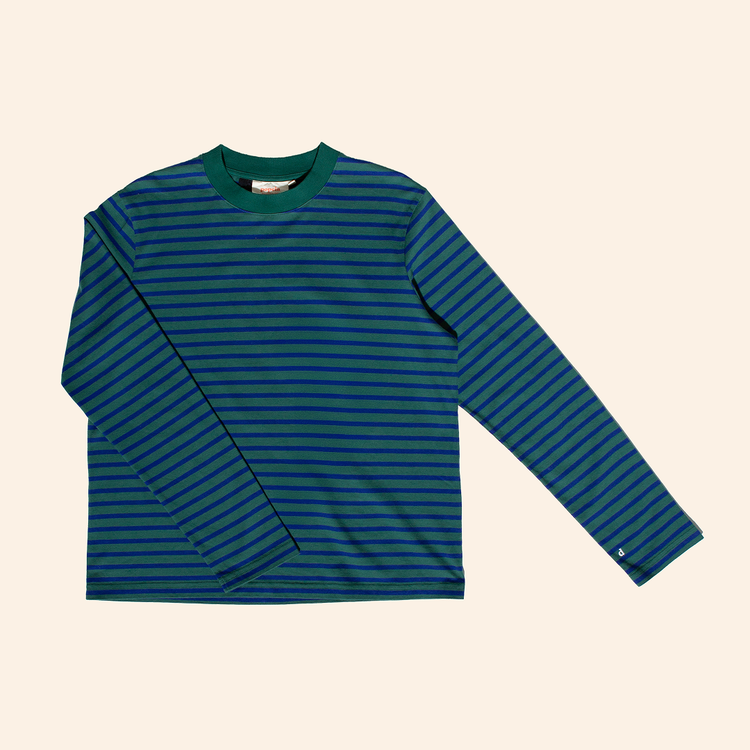 Striped Long Sleeve Shirt Set in Dark Green/Blue