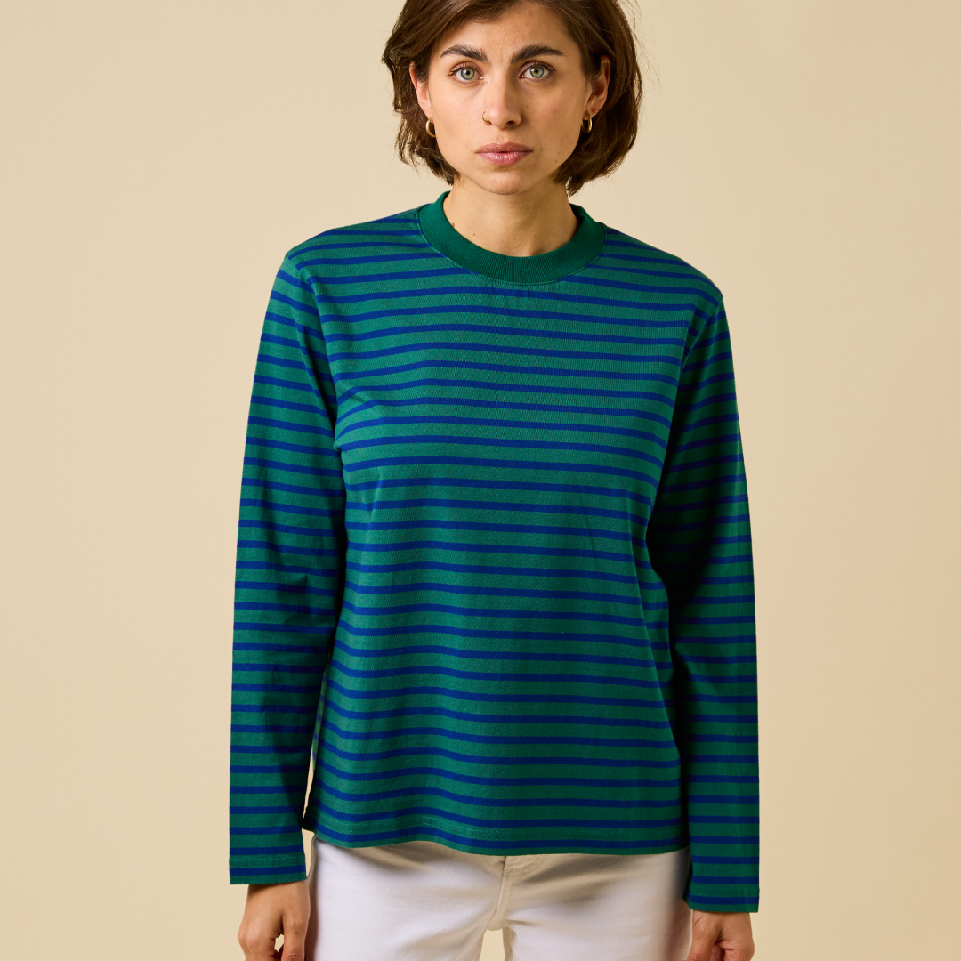 Striped Long Sleeve Shirt Set in Dark Green/Blue