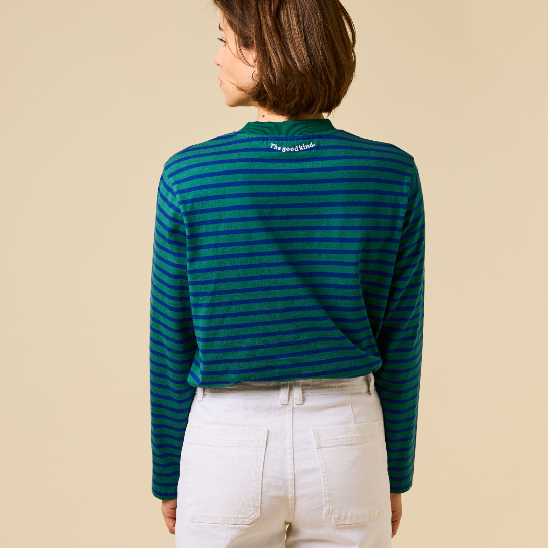 Langarmshirt Gestreift aus Bio-Baumwolle in Dunkelgrün/Blau