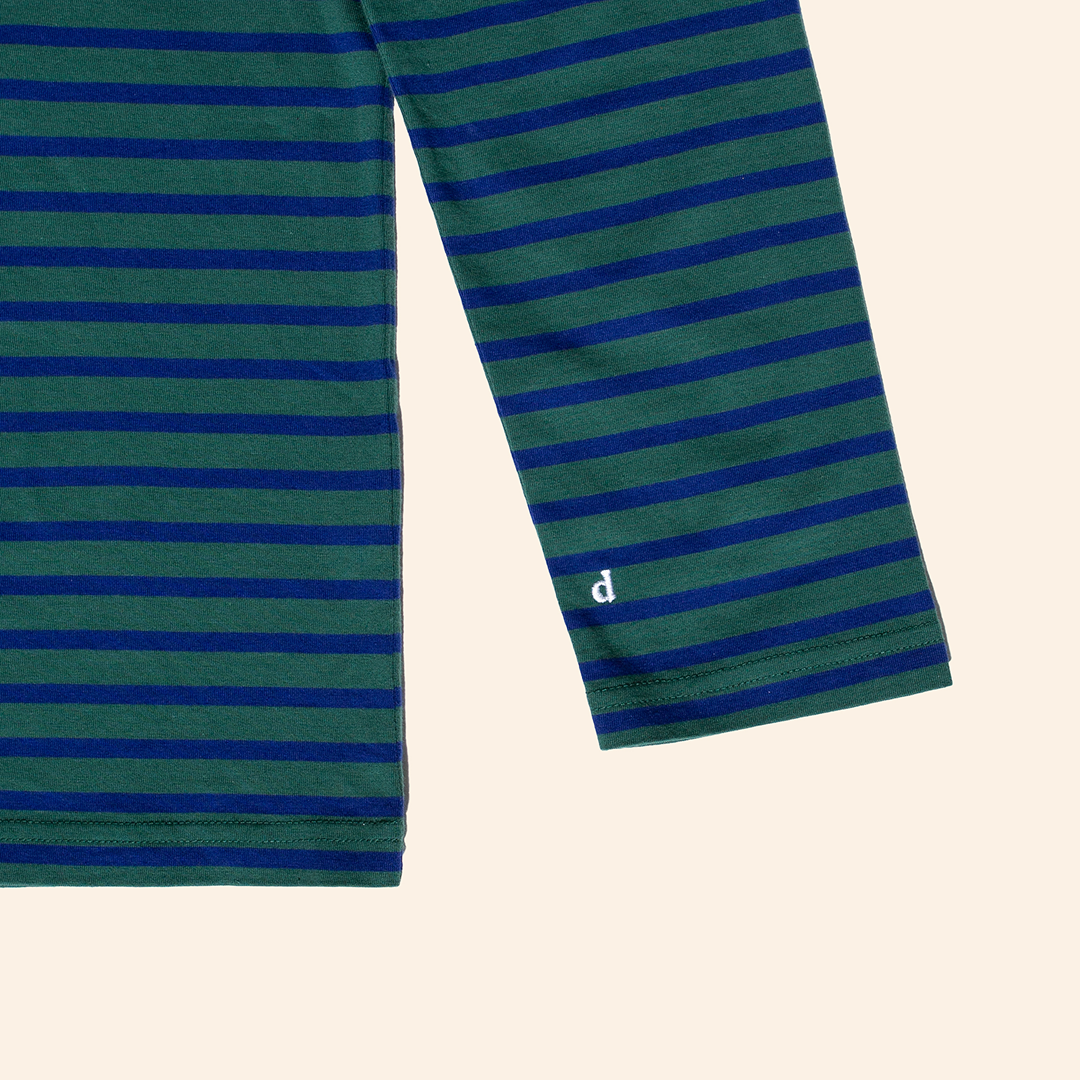 Striped Long Sleeve Shirt Set in Dark Green/Blue
