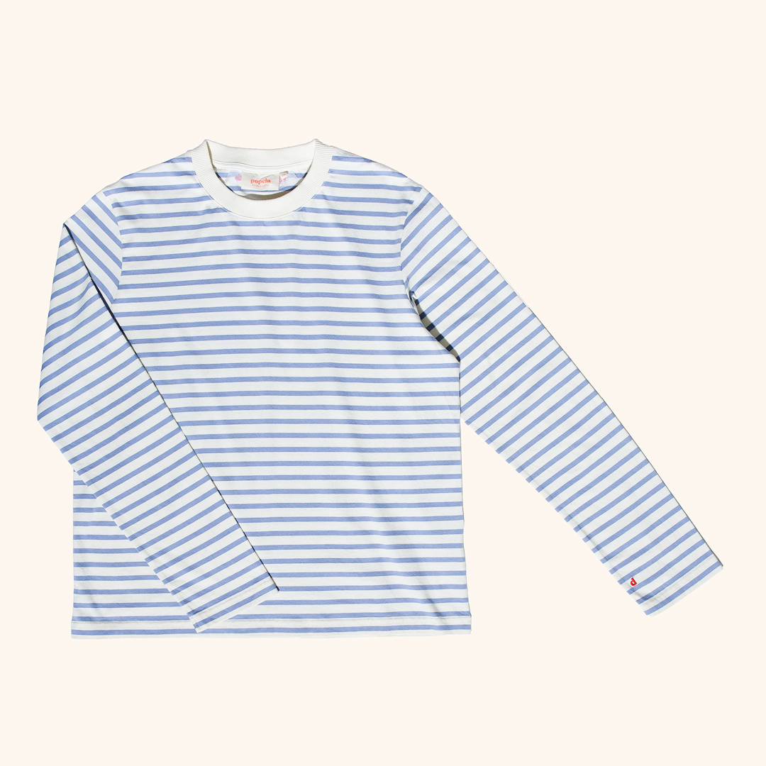 Langarmshirt Gestreift im Set in Eisblau/Off-White