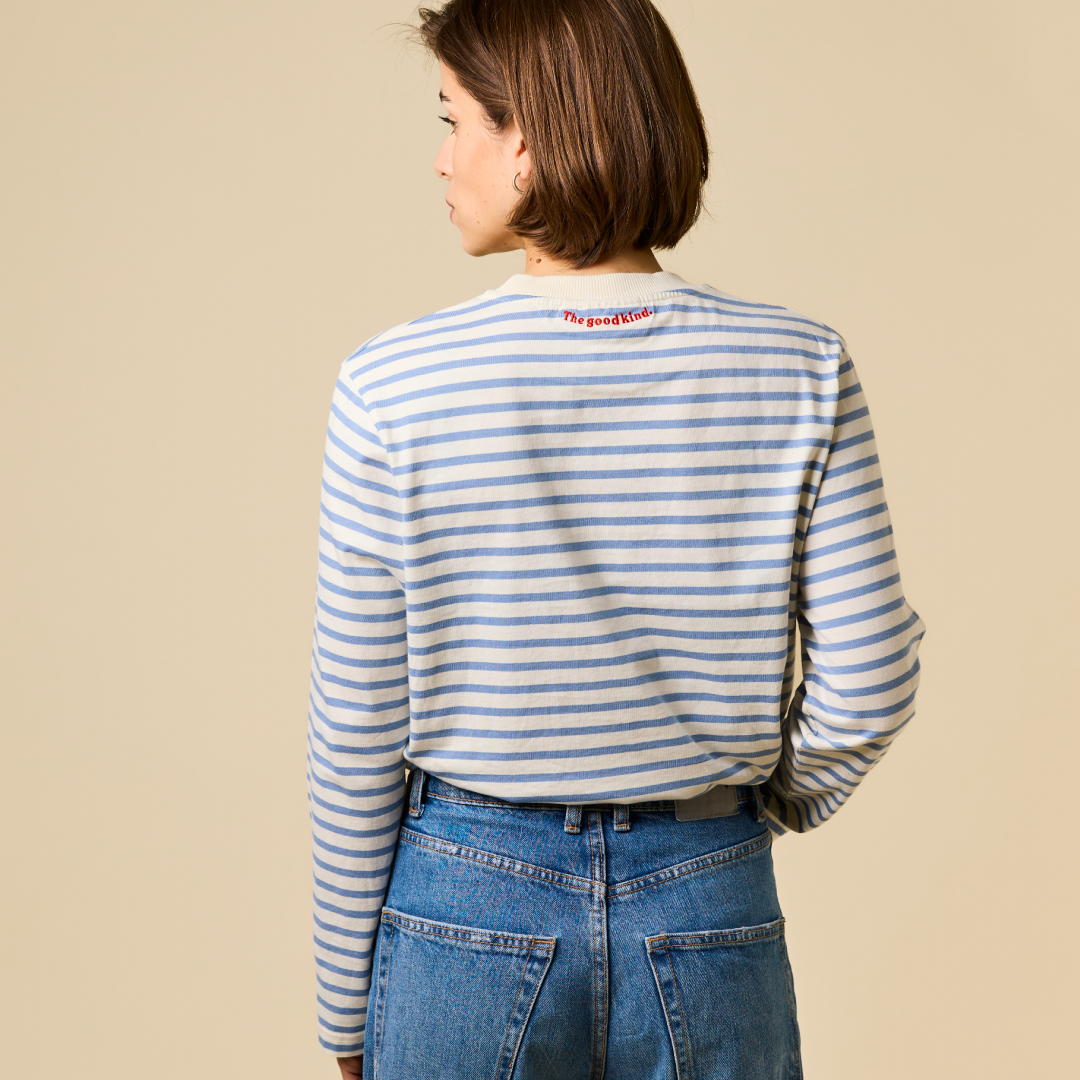 Langarmshirt Gestreift im Set in Eisblau/Off-White