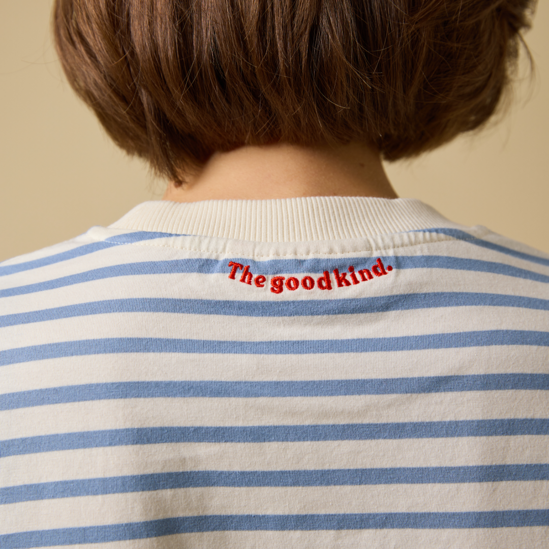 Organic Cotton Long Sleeve Shirt (Striped) in Ice Blue/Off-White