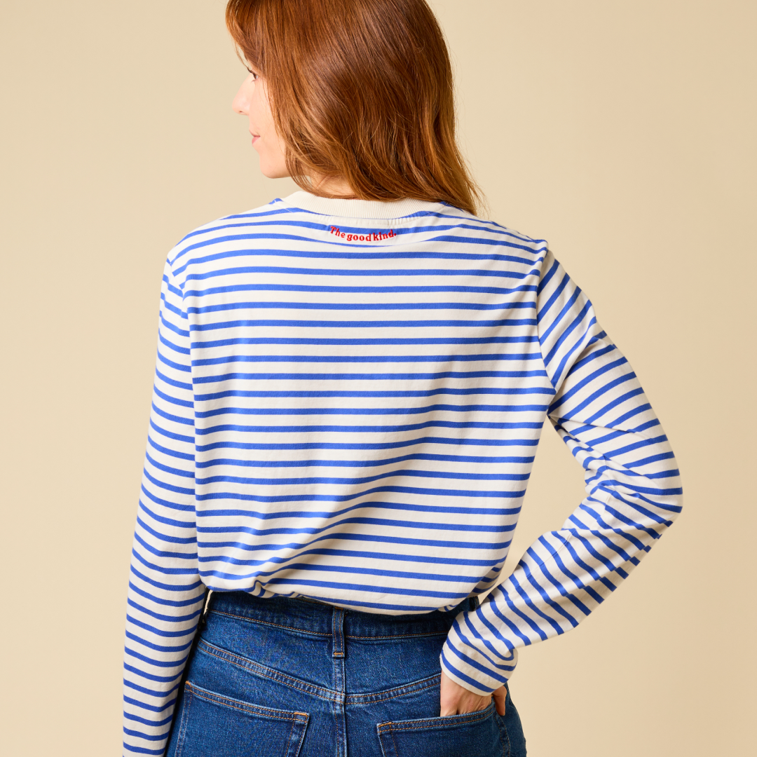 Langarmshirt Gestreift aus Bio-Baumwolle in Königsblau/Off-White