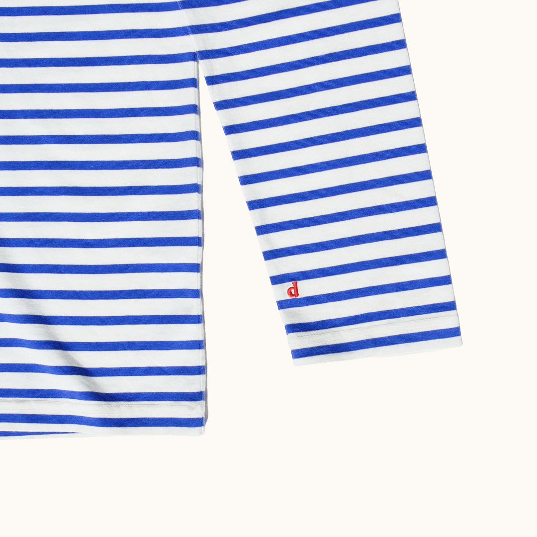 Striped Long Sleeve Shirt Set in Royal Blue/Off-White