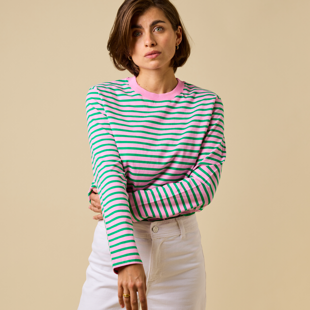 Langarmshirt Gestreift aus Bio-Baumwolle in Pink/Grün