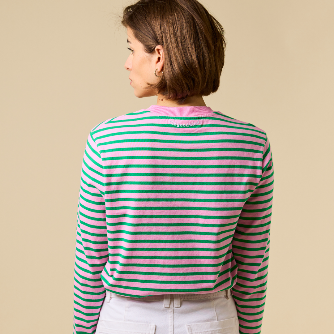Organic Cotton Long Sleeve Shirt (Striped) in Pink/Green
