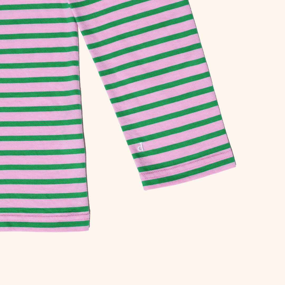 Organic Cotton Long Sleeve Shirt (Striped) in Pink/Green
