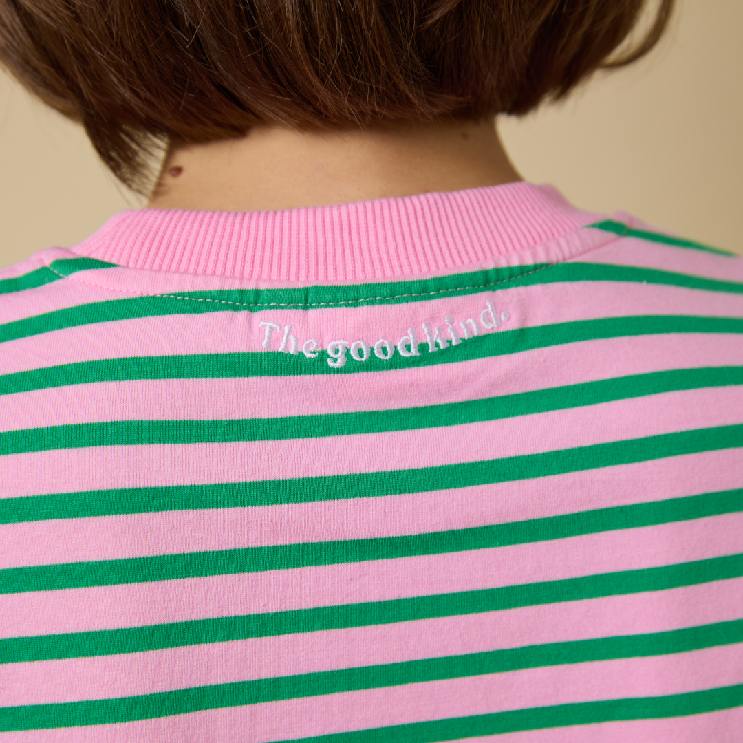 Organic Cotton Long Sleeve Shirt (Striped) in Pink/Green