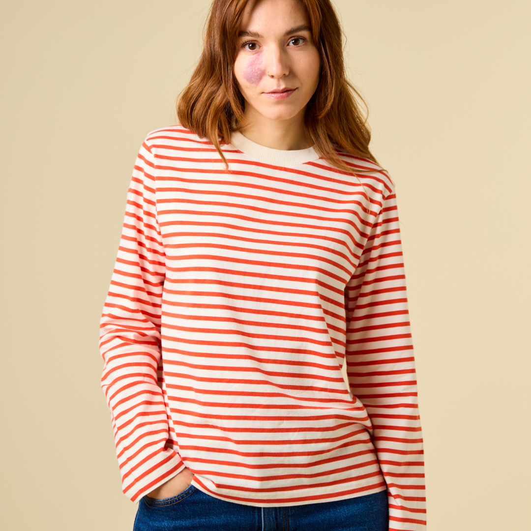 Langarmshirt Gestreift im Set in Popeia Rot/Off-White