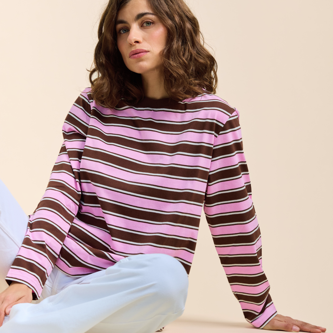 Langarmshirt Gestreift aus Bio-Baumwolle in Braun/Pink