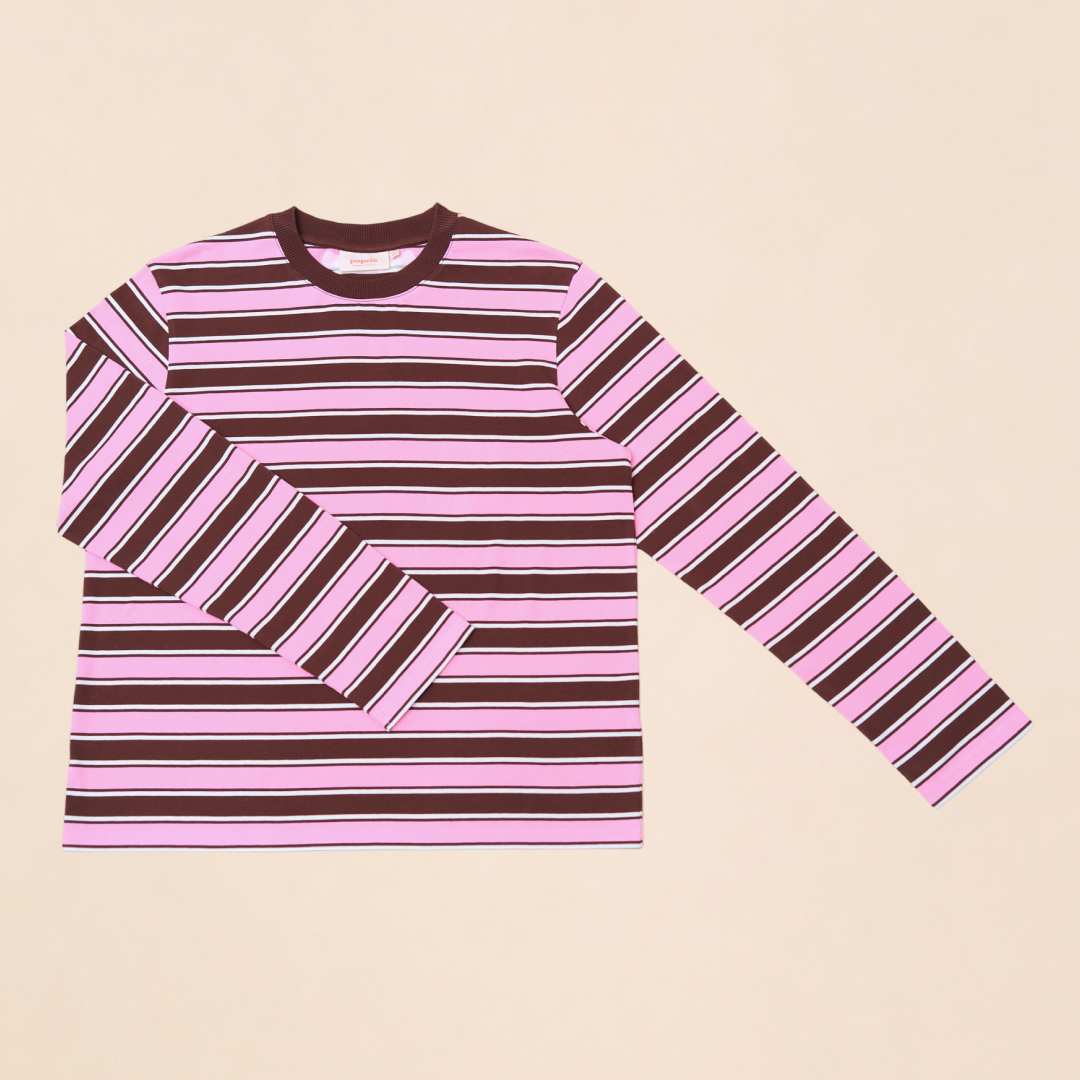 Langarmshirt Gestreift aus Bio-Baumwolle in Braun/Pink