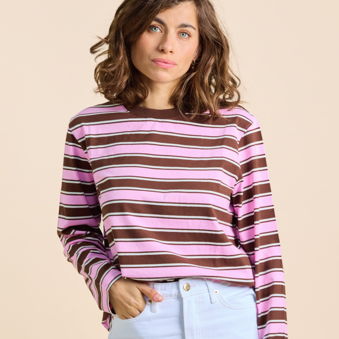 Langarmshirt Gestreift aus Bio-Baumwolle in Braun/Pink