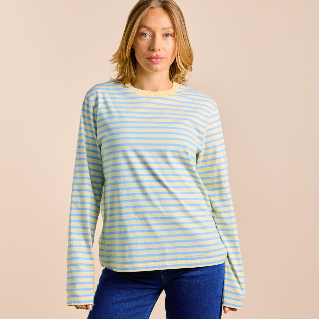 Langarmshirt Gestreift aus Bio-Baumwolle in Gelb/Hellblau (100% off)