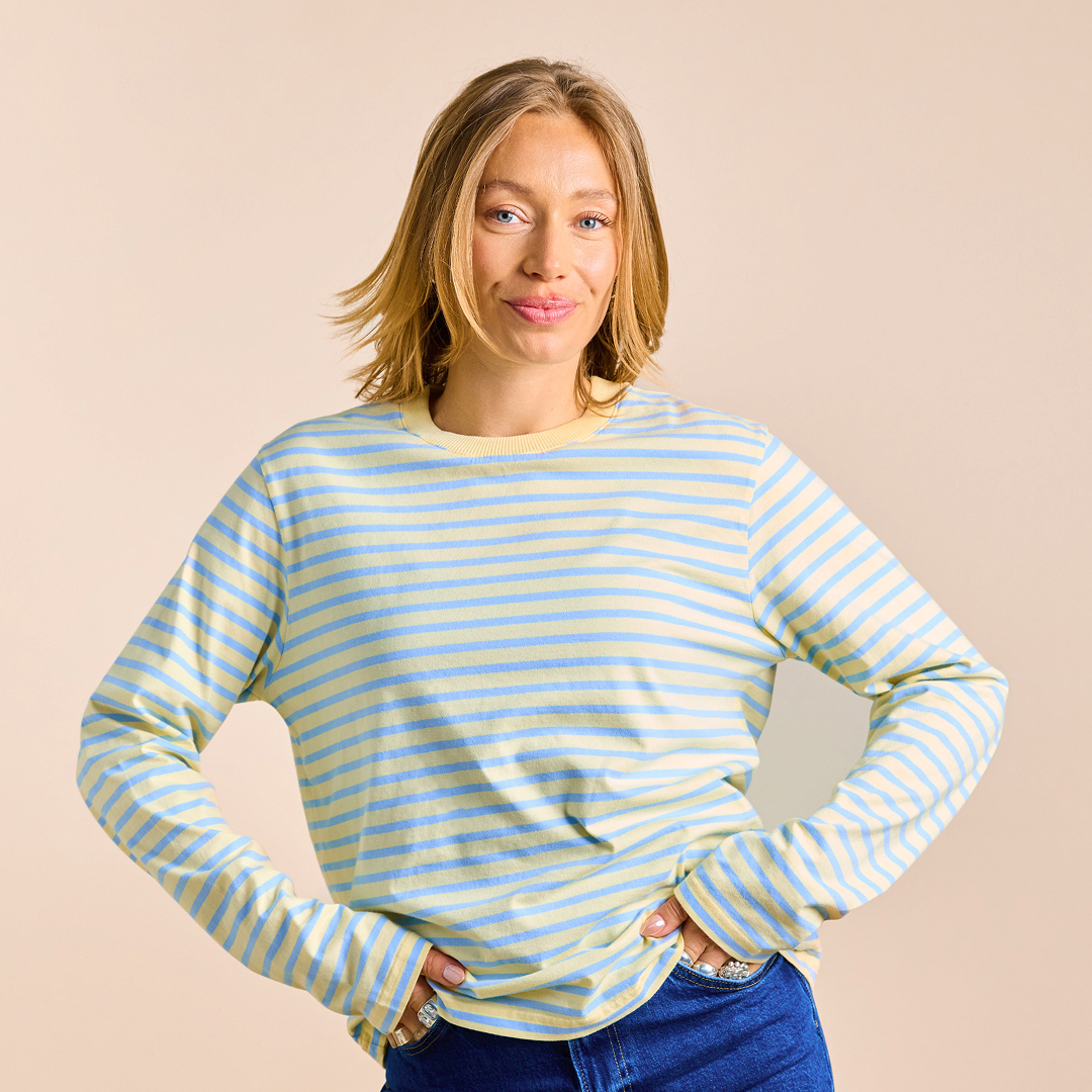 Langarmshirt Gestreift aus Bio-Baumwolle in Gelb/Hellblau