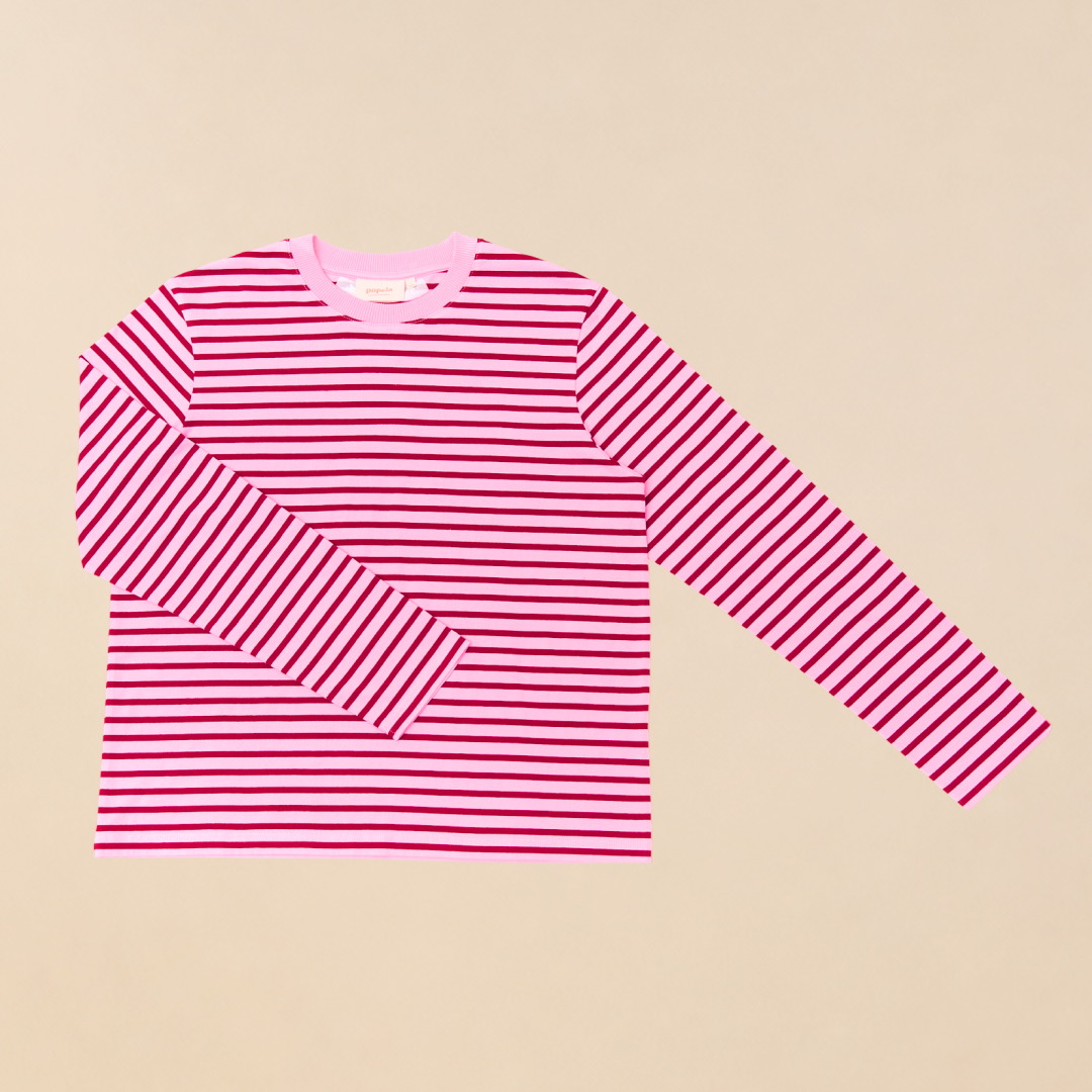Langarmshirt Gestreift aus Bio-Baumwolle in Pink/Bordeaux