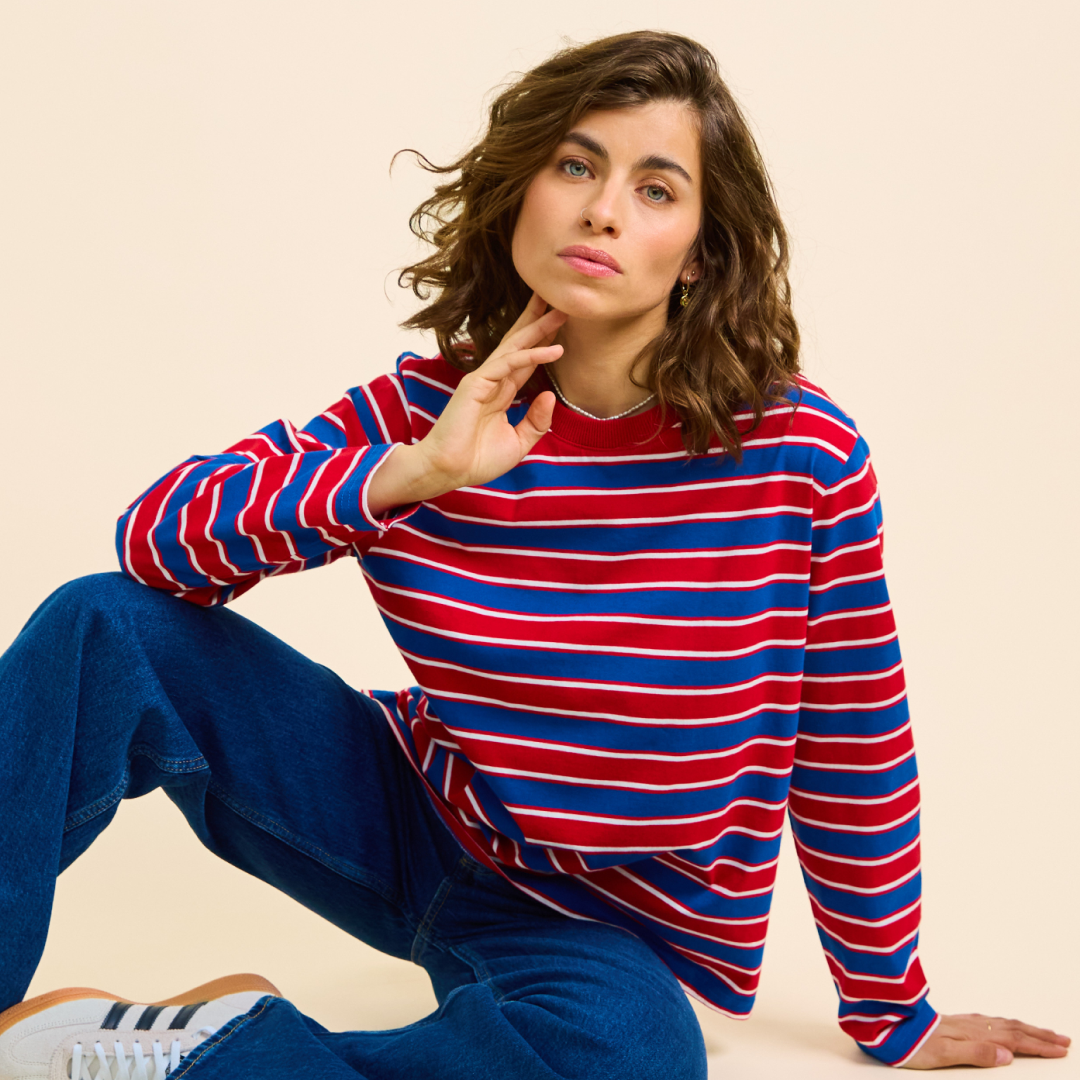 Langarmshirt Gestreift aus Bio-Baumwolle in Rot/Blau (100% off)
