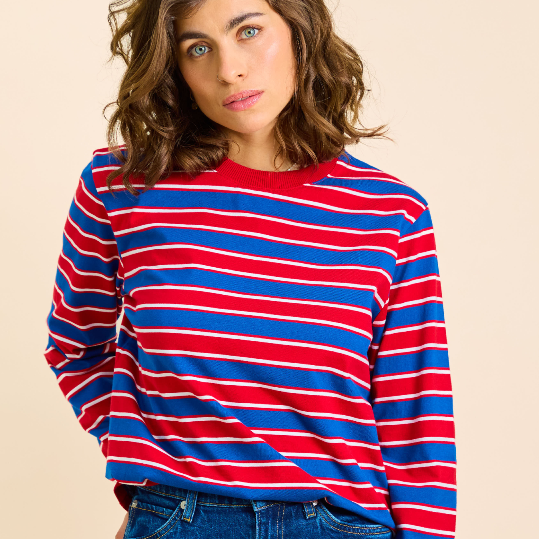 Langarmshirt Gestreift aus Bio-Baumwolle in Rot/Blau
