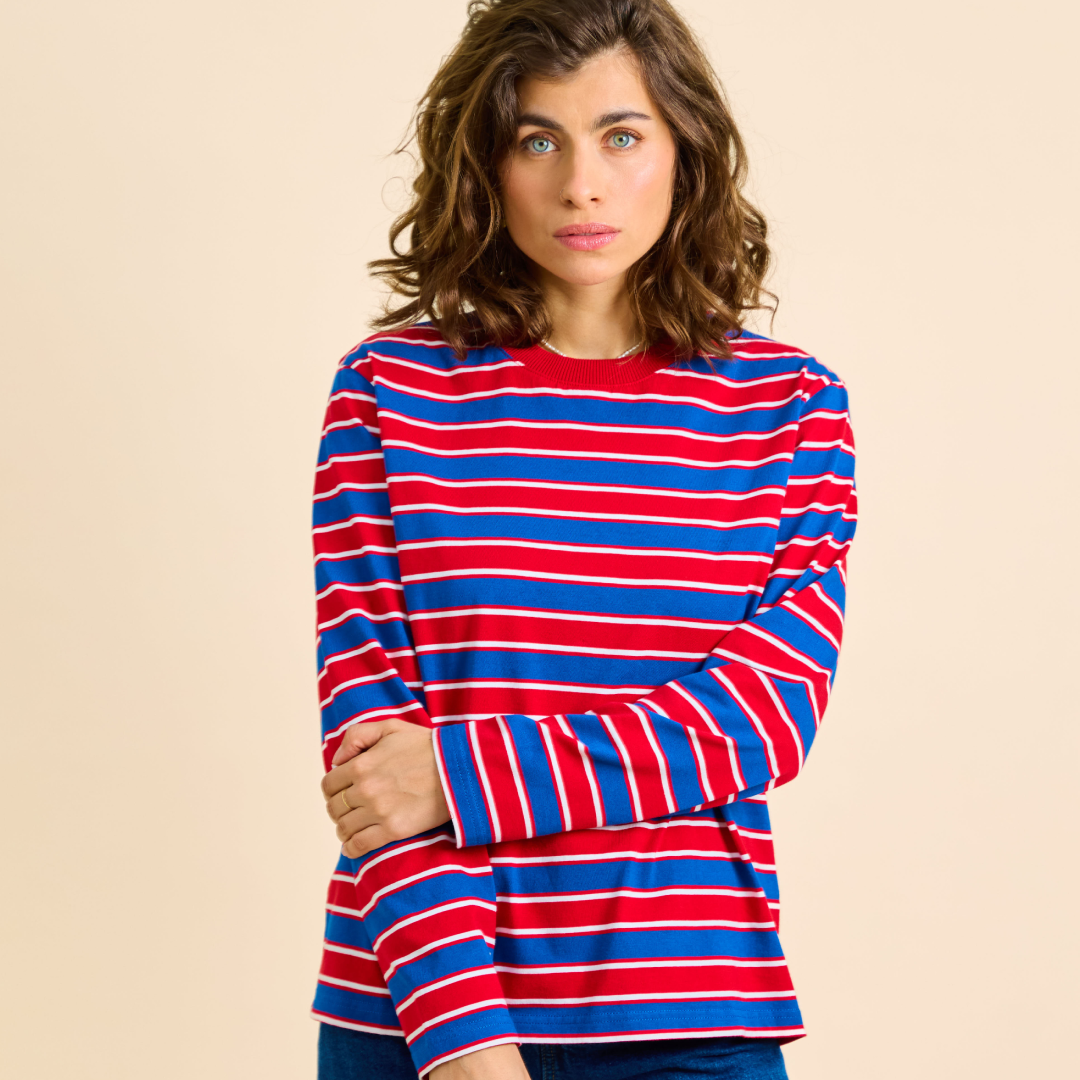 Langarmshirt Gestreift aus Bio-Baumwolle in Rot/Blau