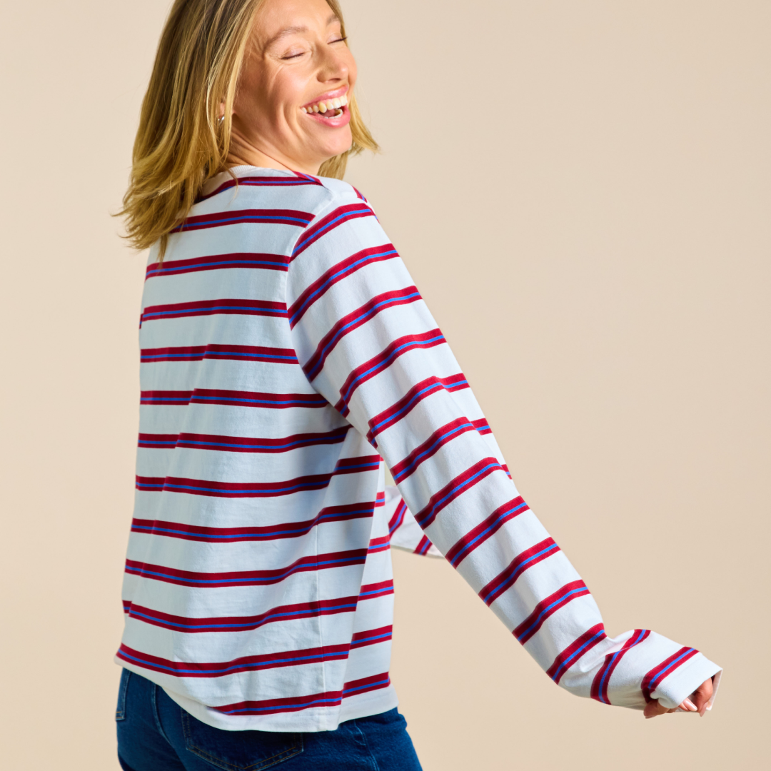 Langarmshirt Gestreift aus Bio-Baumwolle in Königsblau/Rot