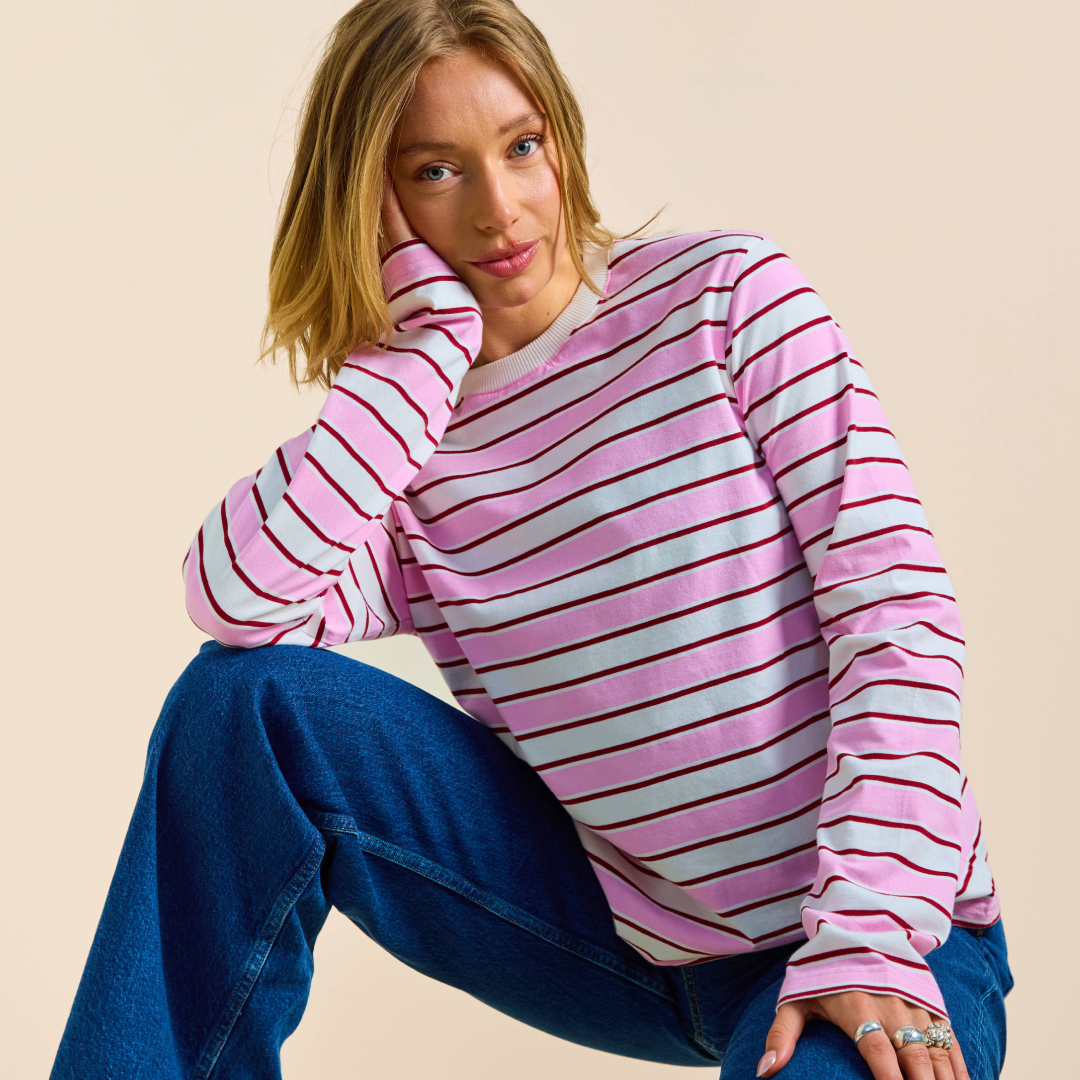 Langarmshirt Gestreift aus Bio-Baumwolle in Weiß/Pink