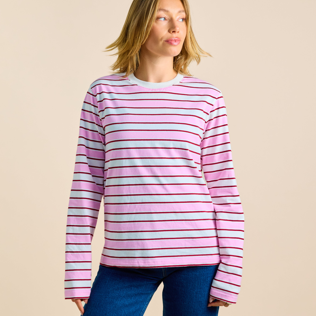 Langarmshirt Gestreift aus Bio-Baumwolle in Weiß/Pink