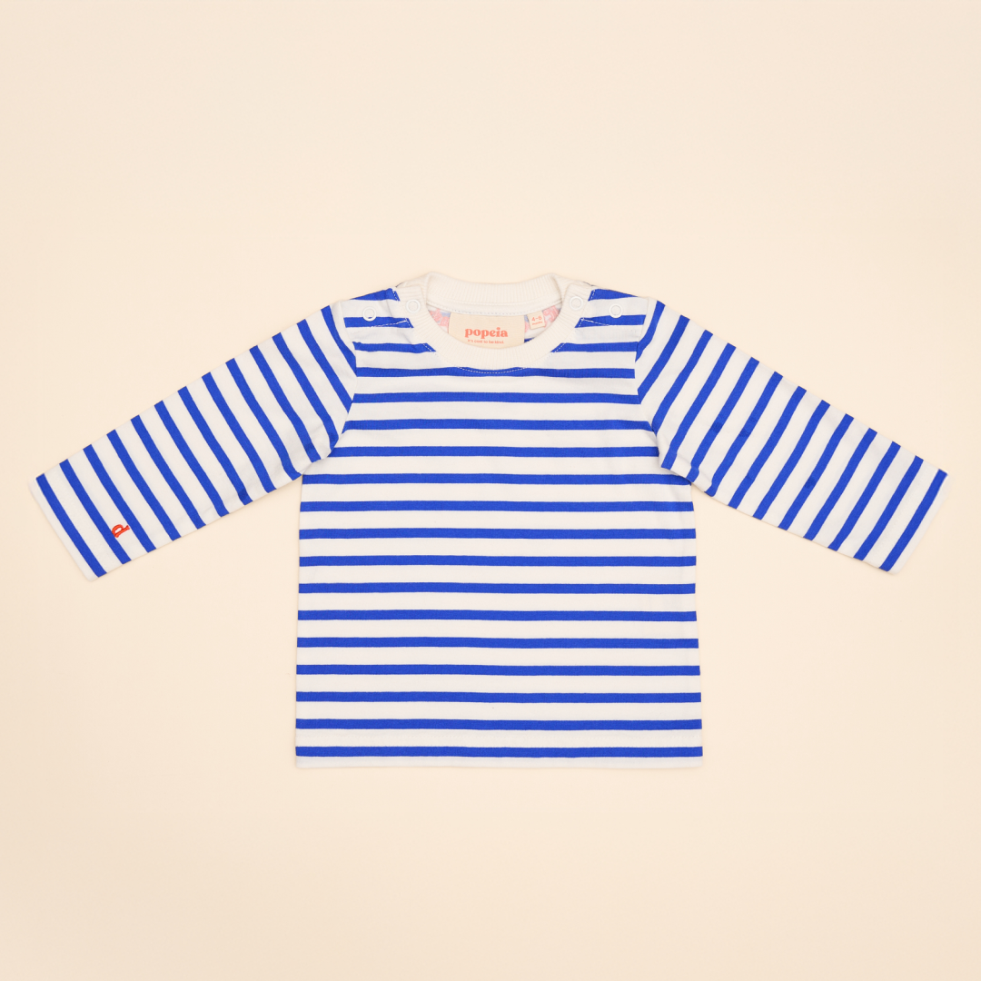 Baby Langarmshirt Gestreift aus Bio-Baumwolle in Königsblau/Off-White