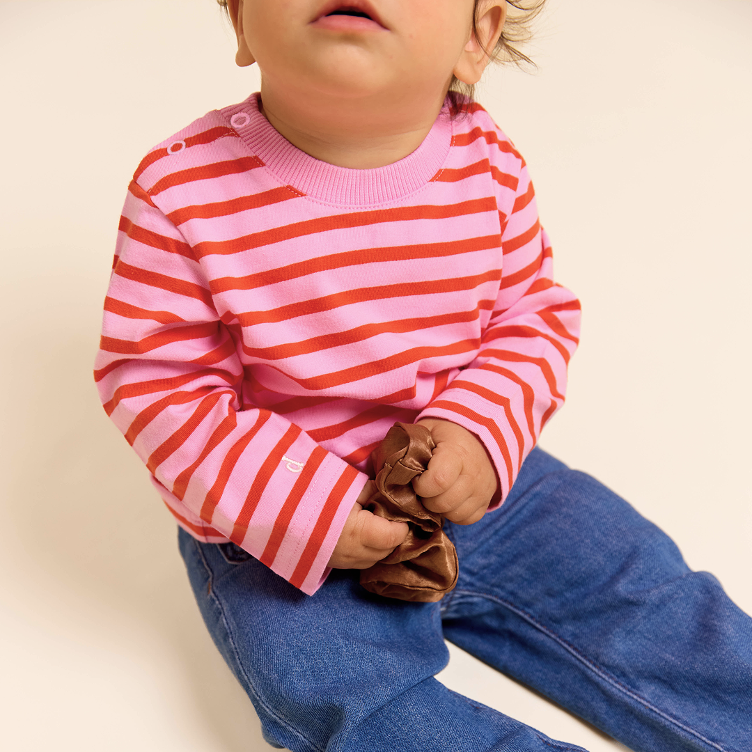Baby Langarmshirt Gestreift aus Bio-Baumwolle in Pink/Rot