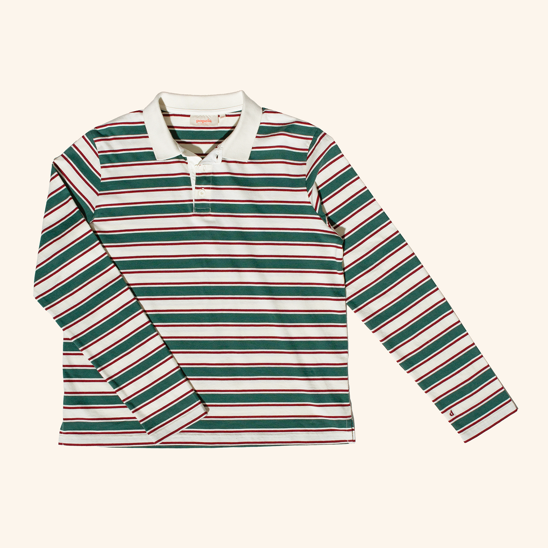 Poloshirt Gestreift aus Bio-Baumwolle in Dunkelgrün/Bordeaux