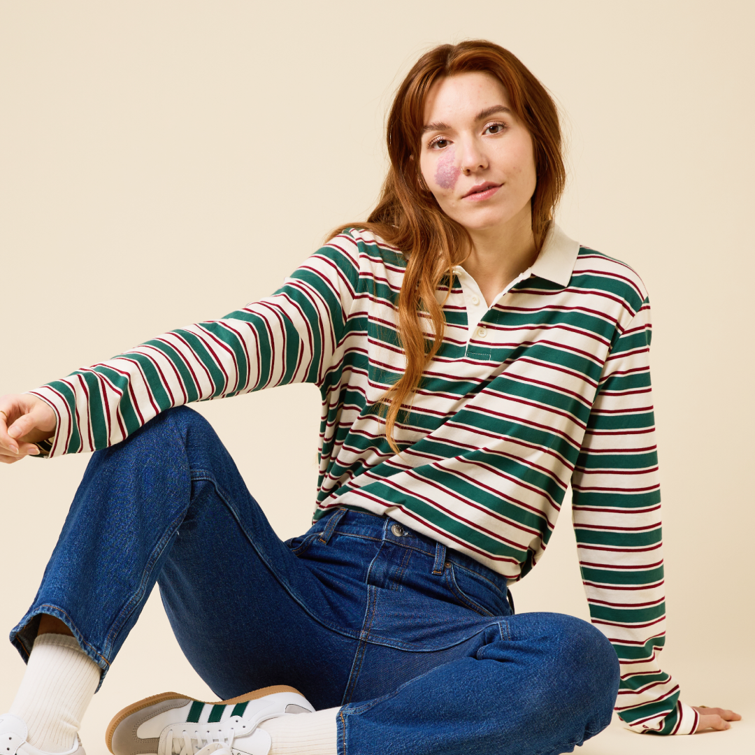 Striped Polo Shirt Set in Dark Green/Bordeaux