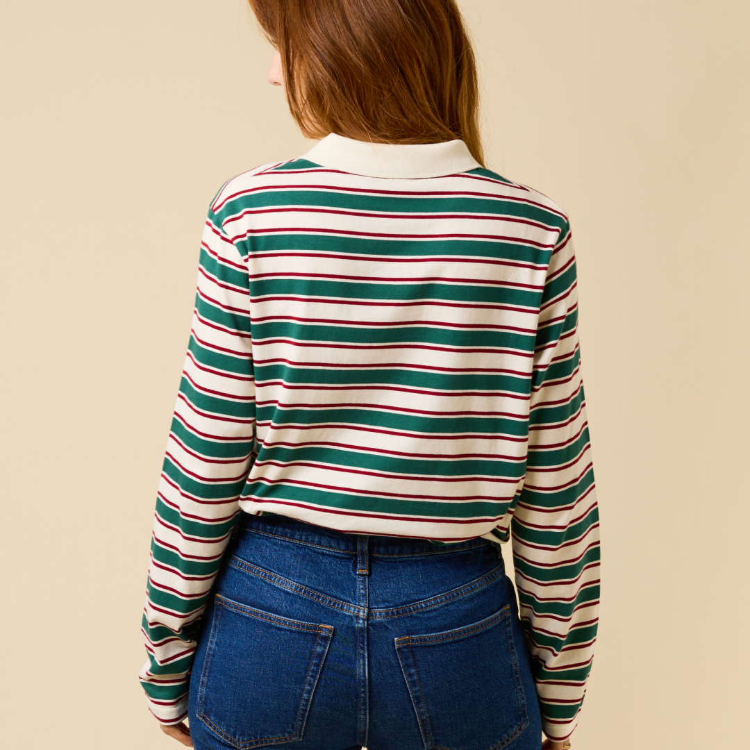 Striped Polo Shirt Set in Dark Green/Bordeaux