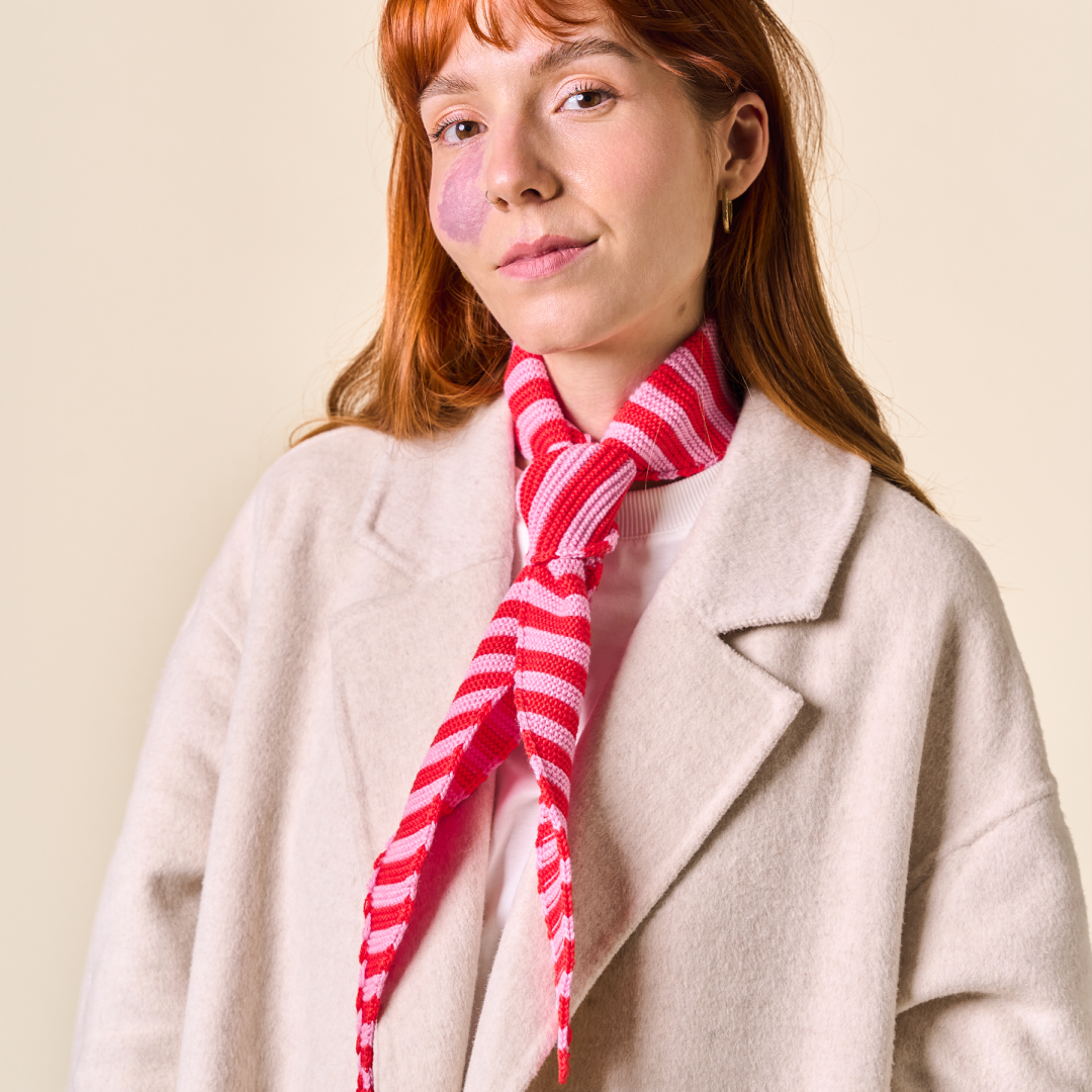Merino Wool Mini Scarf in Pink/Red