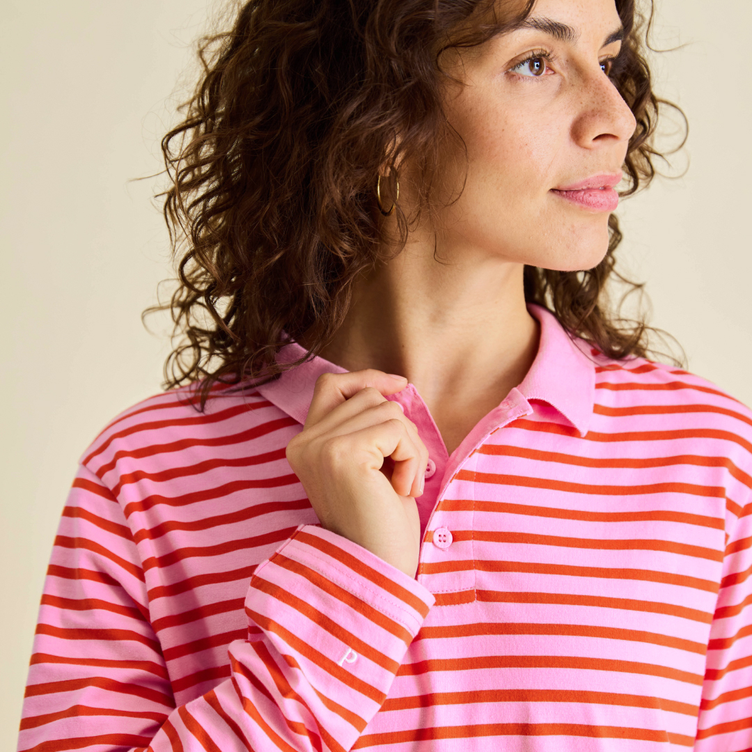 Poloshirt Gestreift aus Bio-Baumwolle in Pink/Rot