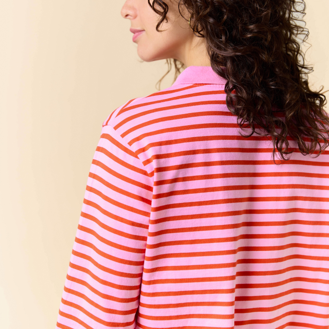Poloshirt Gestreift aus Bio-Baumwolle in Pink/Rot
