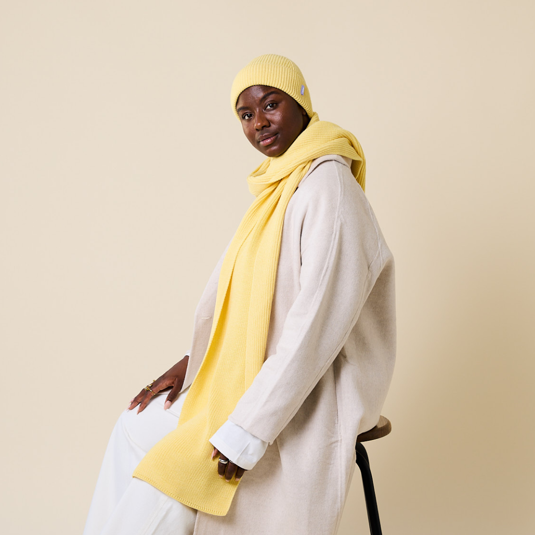 Beanie & Schal im Set - Hellgelb