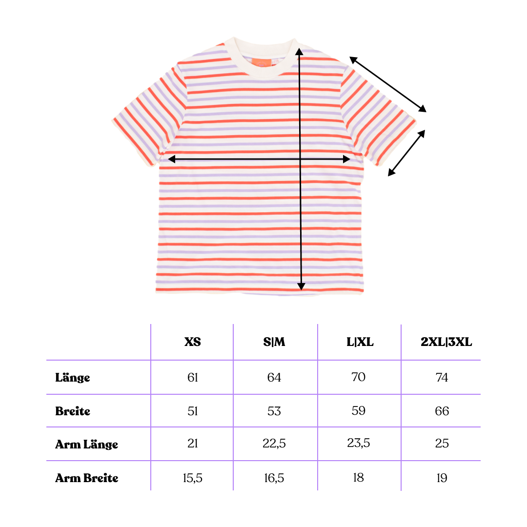 T-Shirt Gestreift aus Bio-Baumwolle in Lila/Rot/Weiß